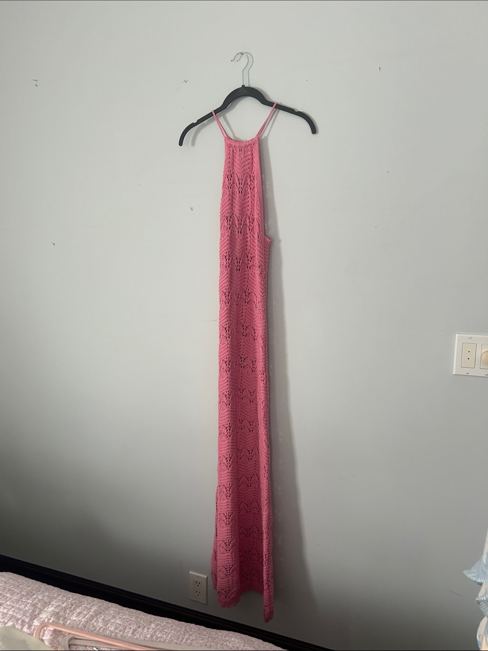 Mango Pink Crochet Halter Maxi Dress